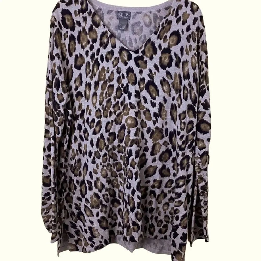 ADDICTIONS by Chico’s Animal Print V Neck Sweater Size Large 3